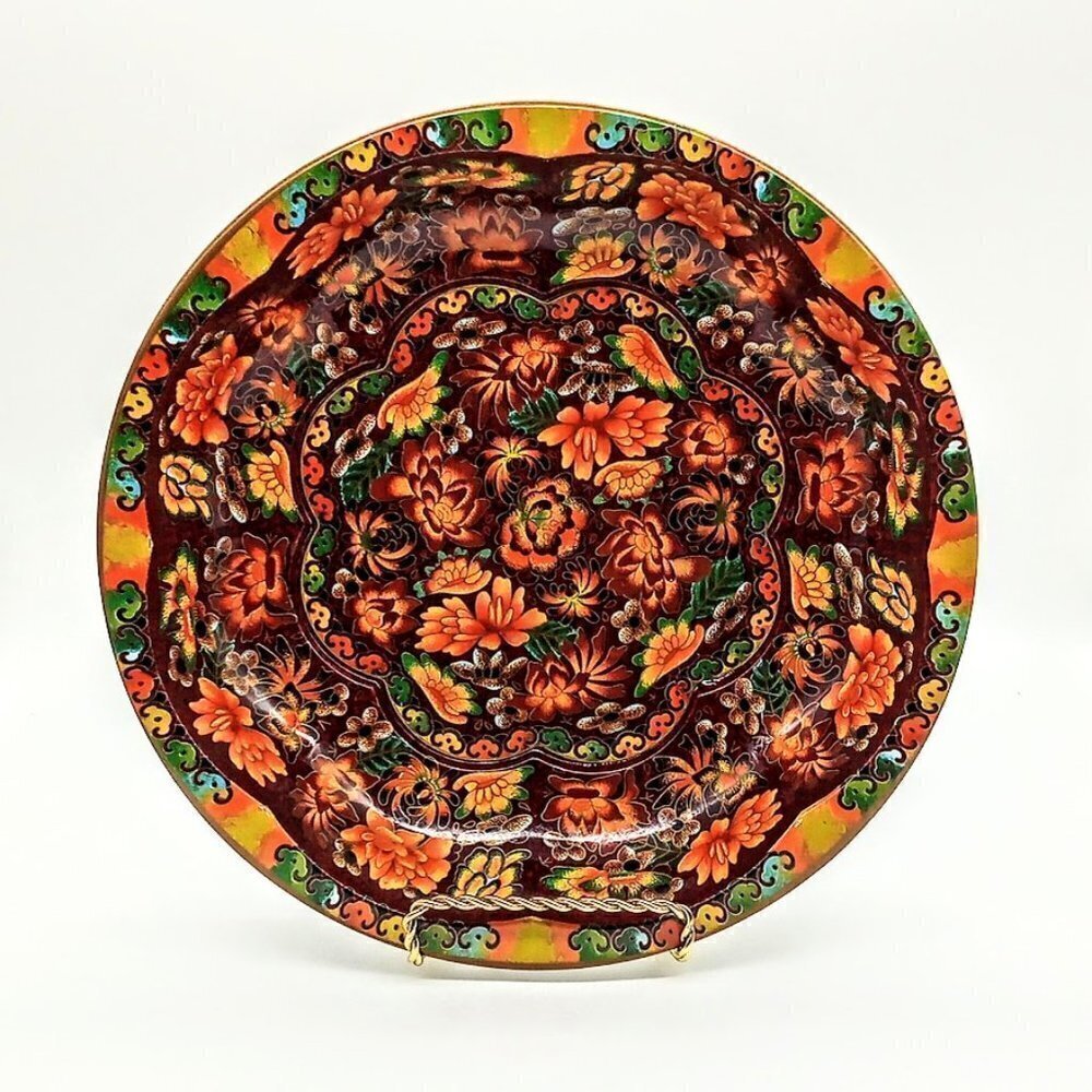 Vintage Daher England Orange Floral Scalloped Metal Tin